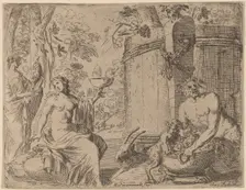 Two Nymphs and a Satyr before a Large Vat. Creator: Herman van Swanevelt