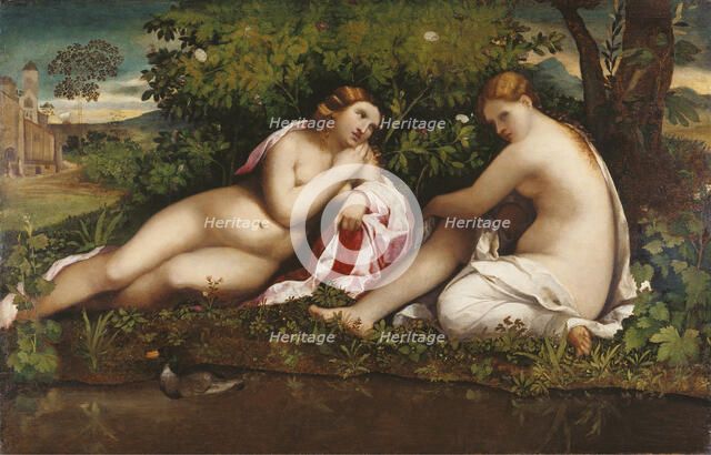 Two Nymphs at Rest (Jupiter and Callisto?), c. 1520. Creator: Palma il Vecchio, Jacopo, the Elder (1480-1528).