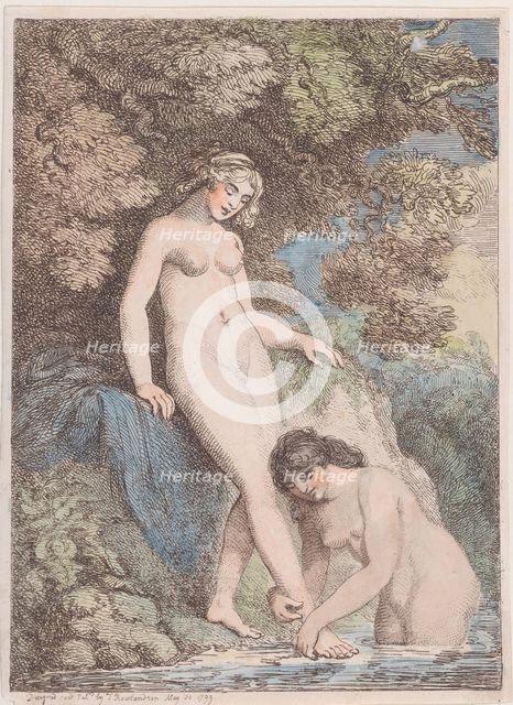 Two Nymphs Bathing, One Washing the Other's Foot, May 20, 1799., May 20, 1799. Creator: Thomas Rowlandson.