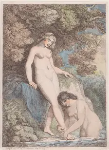 Two Nymphs Bathing, One Washing the Other's Foot, May 20, 1799., May 20, 1799. Creator: Thomas Rowlandson