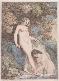 Two Nymphs Bathing, One Washing the Other's Foot, May 20, 1799., May 20, 1799. Creator: Thomas Rowlandson