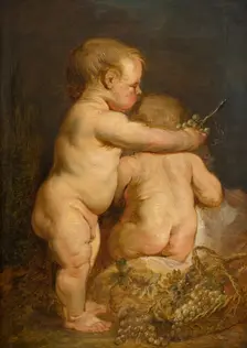 Two Naked Children with Grapes, early-mid 17th century. Creator: Workshop of Anthony van Dyck
