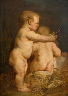 Two Naked Children with Grapes, early-mid 17th century. Creator: Workshop of Anthony van Dyck