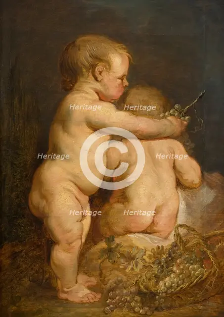 Two Naked Children with Grapes, early-mid 17th century. Creator: Workshop of Anthony van Dyck.
