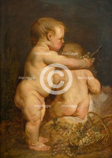 Two Naked Children with Grapes, early-mid 17th century. Creator: Workshop of Anthony van Dyck.