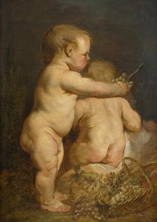 Two Naked Children with Grapes, early-mid 17th century. Creator: Workshop of Anthony van Dyck