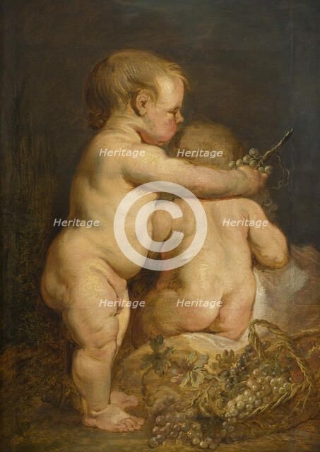 Two Naked Children with Grapes, early-mid 17th century. Creator: Workshop of Anthony van Dyck.