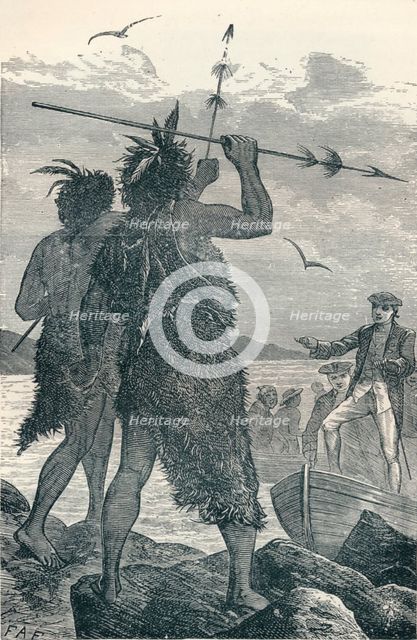 Two Natives Dispute Captain Cook's Landing, 1904. Artist: Unknown.