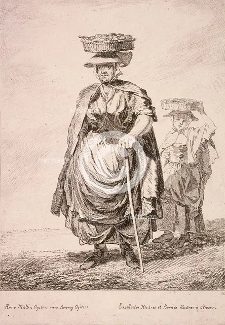 Two oyster sellers, Cries of London, 1760. Artist: Paul Sandby