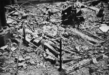 Two of the effigies of the Knights in the round of the Temple Church, gutted by fire, 1941