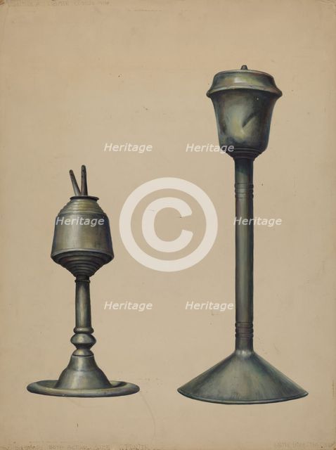 Two Oil Lamps, c. 1938. Creator: Walter Hochstrasser.