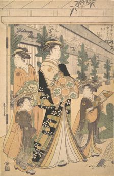Two Oiran with Two Female Attendants in the Yoshiwara. Creator: Hosoda Eishi