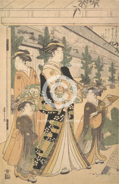 Two Oiran with Two Female Attendants in the Yoshiwara. Creator: Hosoda Eishi.