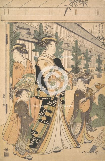 Two Oiran with Two Female Attendants in the Yoshiwara. Creator: Hosoda Eishi.
