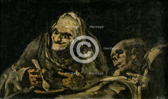 Two Old Men Eating Soup (The Witchy Brew). Artist: Goya, Francisco, de (1746-1828)