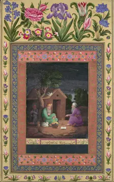 Two Old Men in Discussion Outside a Hut, Folio from the Davis Album, A.H.1085/A.D.1674-75. Creator: Ali Quli Jabbadar