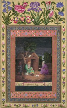 Two Old Men in Discussion Outside a Hut, Folio from the Davis Album, A.H.1085/A.D.1674-75. Creator: Ali Quli Jabbadar