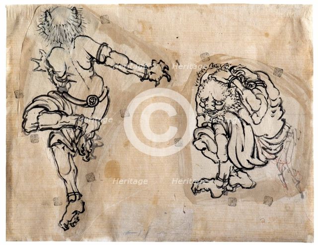 Two Oni (Demons), 1830-1839. Creator: Hokusai, Katsushika (1760-1849).