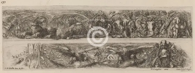 Two Ornamental Bands with Chained Leopards and Eagles, probably 1648. Creator: Stefano della Bella.