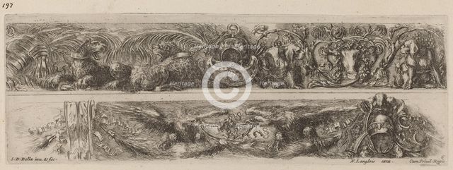 Two Ornamental Bands with Chained Leopards and Eagles, probably 1648. Creator: Stefano della Bella.