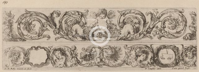 Two Ornamental Bands with Cupid and Heads of the Four Seasons, probably 1648. Creator: Stefano della Bella.
