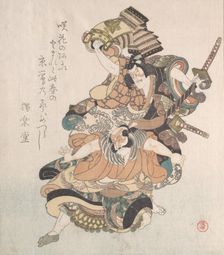 Two Actors; a Scene from the Soga Play, 19th century. Creator: Kubo Shunman