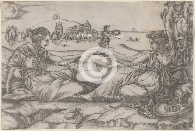 Two Allegorical Figures (Roma and Liberty?). Creator: Master IRs.