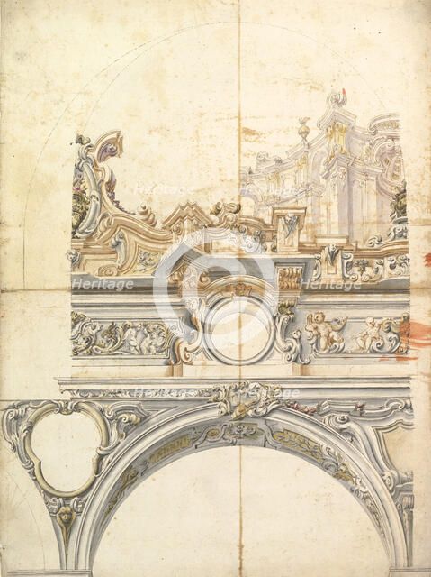 Two Alternate Designs for a Balustrade with Architectural Perspective., 1700-1780. Creator: Anon.