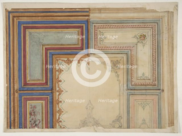 Two alternative designs for the painted decoration of a ceiling, 1830-97. Creators: Jules-Edmond-Charles Lachaise, Eugène-Pierre Gourdet.