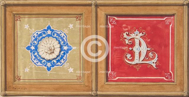 Two alternative designs for the painted decoration of a panel..., 19th century. Creators: Jules-Edmond-Charles Lachaise, Eugène-Pierre Gourdet.