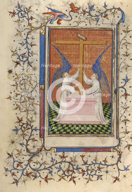 Two Angels Displaying the Cross; Book of Hours, about 1410. Creator: Unknown.