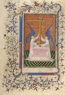 Two Angels Displaying the Cross; Book of Hours, about 1410. Creator: Unknown