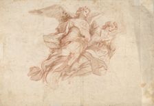 Two Angels Flying; verso: God the Father Seated in the Clouds and a Sketch of a Figure Flying, c1720 Creator: Cosmas Damian Asam