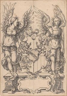 Two Angels Holding a Coat of Arms. Creator: Jost Ammon