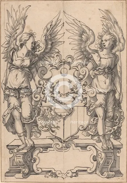 Two Angels Holding a Coat of Arms. Creator: Jost Ammon.