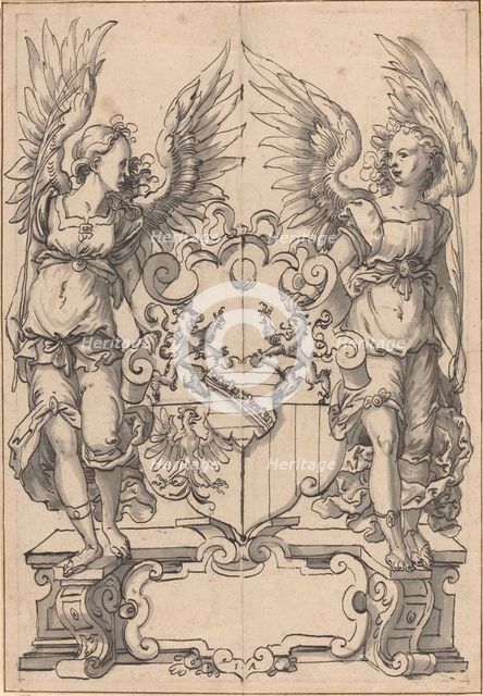 Two Angels Holding a Coat of Arms. Creator: Jost Ammon.