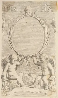 Two Angels Seated on Clouds. Creator: Claude Mellan
