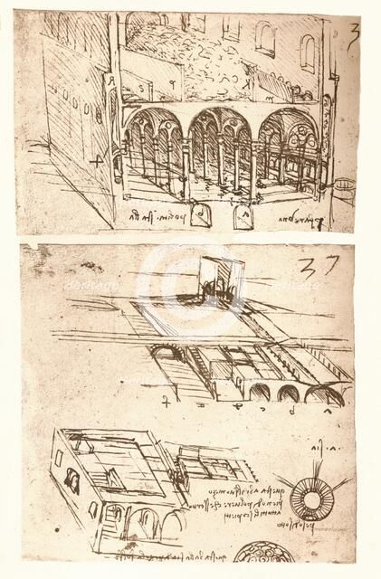 Two architectural drawings, c1472-c1519 (1883). Artist: Leonardo da Vinci.