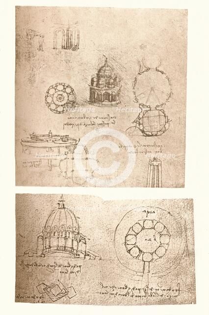 Two architectural drawings, c1472-c1519 (1883). Artist: Leonardo da Vinci.