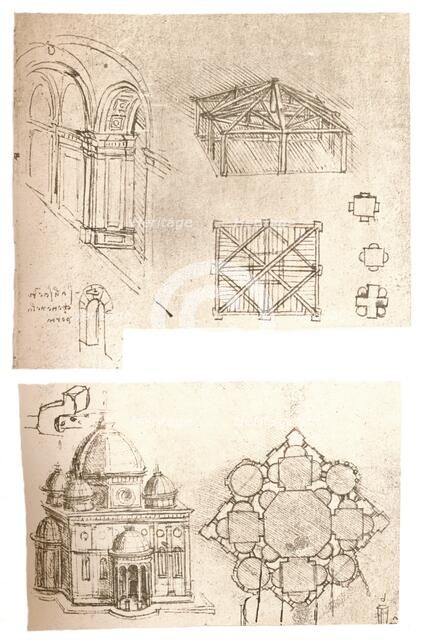 Two architectural drawings, c1472-c1519 (1883). Artist: Leonardo da Vinci.