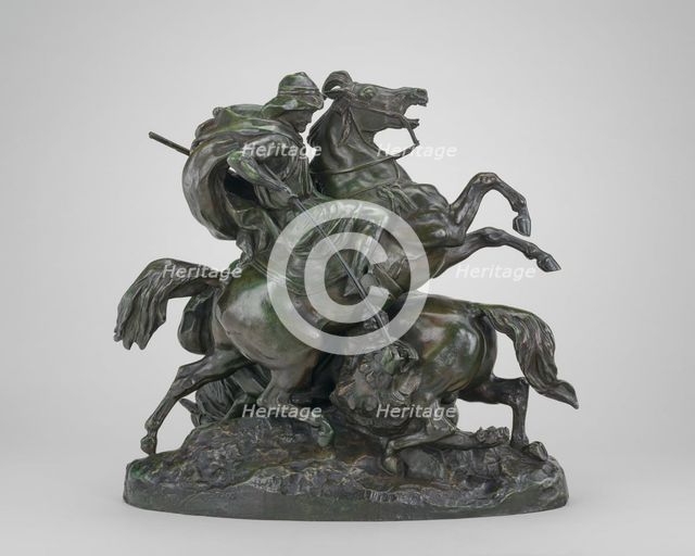 Two Arab Horsemen Killing a Lion, model 1838, cast by 1873. Creator: Antoine-Louis Barye.