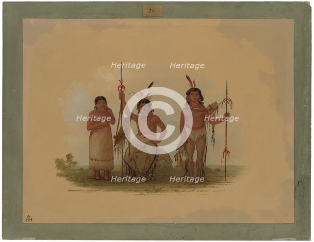 Two Arapaho Warriors and a Woman, 1861/1869. Creator: George Catlin.