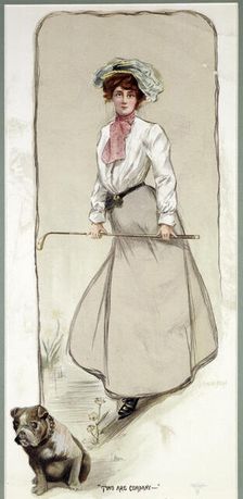 Two are Company lady golfer with her dog, c1900
