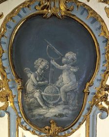 Two astronomers, a sphere and a telescope, between 1735 and 1745. Creator: Unknown