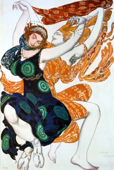 Two Bacchantes costume design for a Ballets Russes production of Tcherepnin's Narcisse, 1911. Artist: Leon Bakst