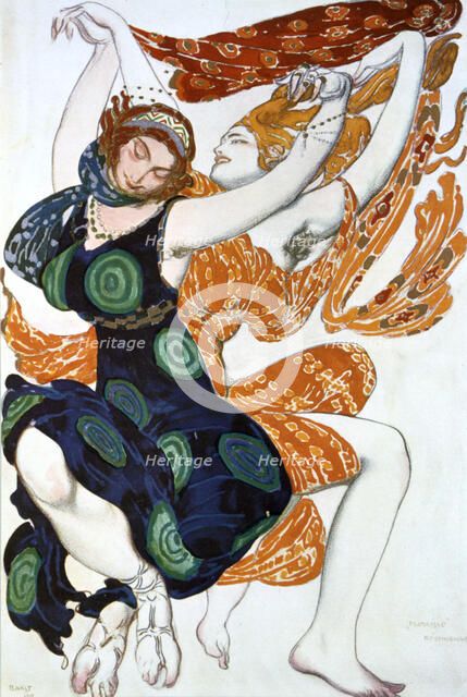 'Two Bacchantes', costume design for a Ballets Russes production of Tcherepnin's Narcisse, 1911. Artist: Leon Bakst