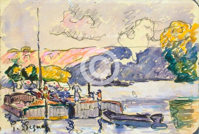 'Two Barges, Boat, and Tugboat in Samois', c1900.  Artist: Paul Signac