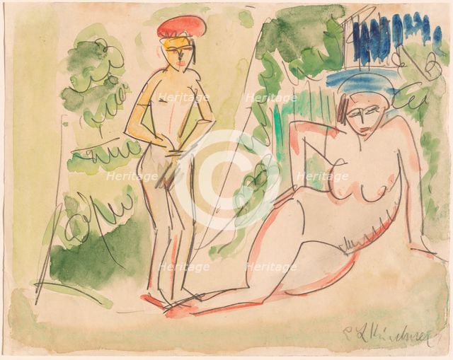 Two Bathers near the Woods, 1910/1911. Creator: Ernst Kirchner.
