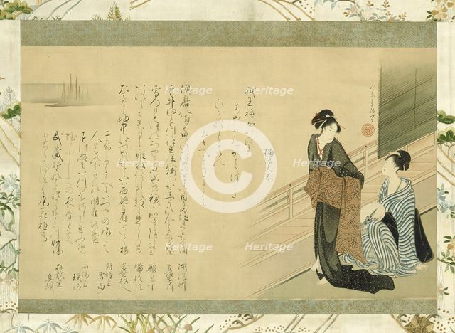 Two Beauties on a Veranda, Japan, 1802/16. Creator: Kitao Masanobu.