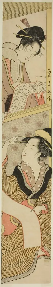 Two Beauties Reading a Letter, c. 1780/1800. Creator: Chokosai Eisho
